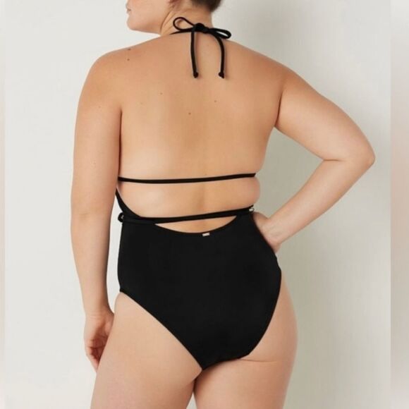 Victoria's Secret PINK Triangle Wrap One-Piece Swimsuit Black M NWT - Picture 2 of 11